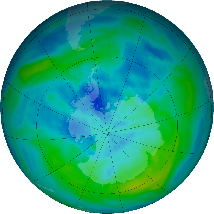 Antarctic ozone map for 20 March 1984